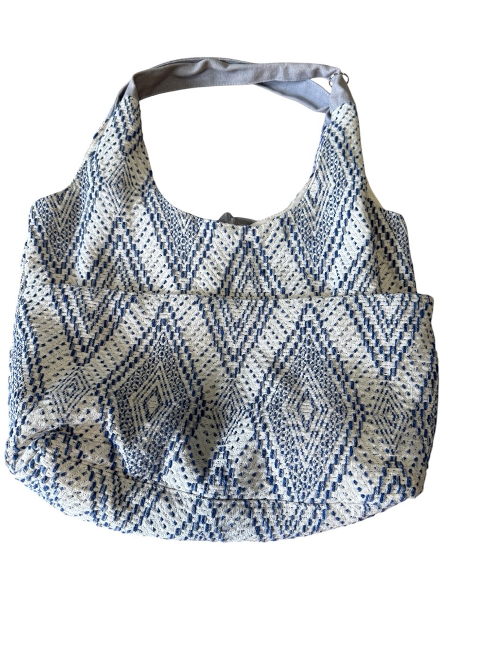 Blue and Cream Geometric Hobo Tote Bag Beach Bag - Picture 2 of 9